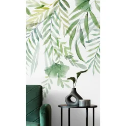 Papier peint panoramique intissé Tyrian feuillage vert aquarelle L.280 x l.159 cm-GoodHome Hot