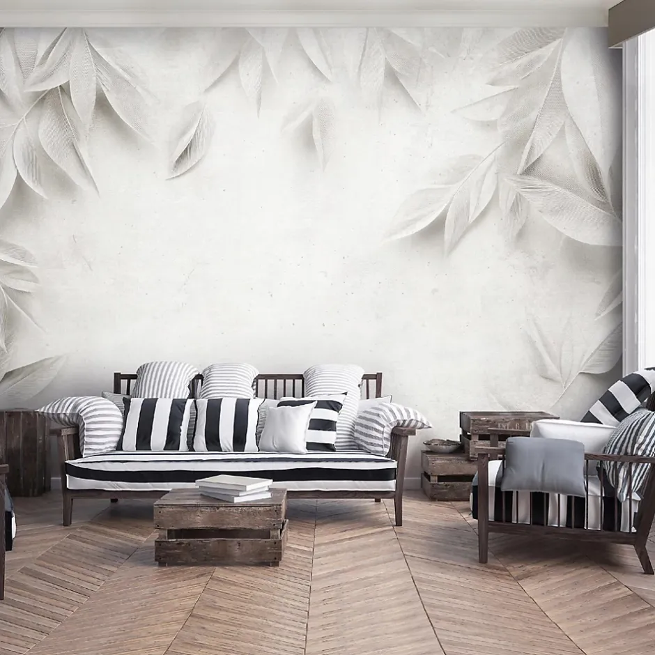 Wallarena Papier Peint Panoramique Intissé Feuilles Beton 400x280 cm - Colle Inclus - Moderne XXL Papier Peint por Chambre Salon