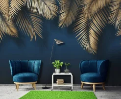 Papier Peint Panoramique Intissé Feuilles Suspendu Bleu - 400x280 cm - Papier Peint Chambre et salon-Wallarena New