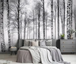 Papier Peint Panoramique Intissé Noir et blanc Forêt 350x250 cm - Colle Inclus - Moderne XXL Papier Peint por Chambre Salon-Wallarena Discount
