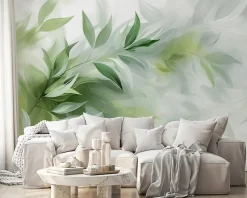 Wallarena Papier Peint Panoramique Intissé Feuilles Abstrait Vert - 416x254 cm - Papier Peint Chambre et salon