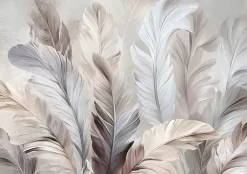 Wallarena Papier Peint Panoramique Intissé Plumes Abstrait Beige - 400x280 cm - Papier Peint Chambre et salon