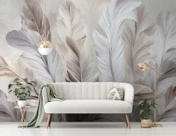 Wallarena Papier Peint Panoramique Intissé Plumes Abstrait Beige - 400x280 cm - Papier Peint Chambre et salon