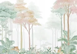 Papier Peint Panoramique Intissé Forêt Arbres Vert - 350x250 cm - Papier Peint Chambre et salon-Wallarena Best