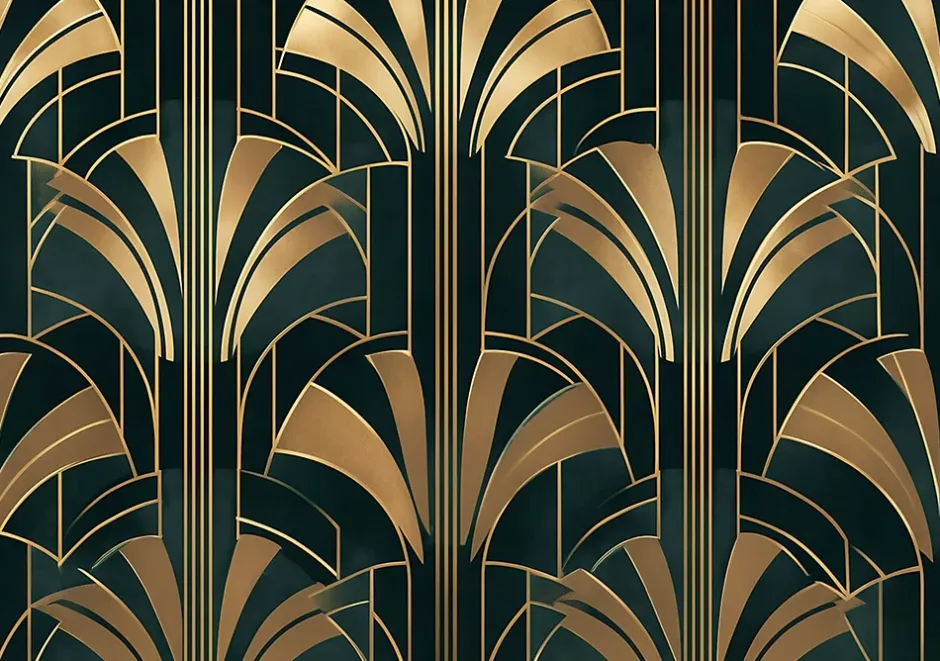 Wallarena Papier Peint Panoramique Intissé Art Déco Or Vert - 350x250 cm - Papier Peint Chambre et salon