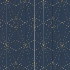 Lutece Papier peint Park avenue vinyle intissé motif art déco bleu et or