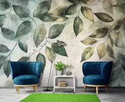 Papier Peint Photo Pour Chambre Feuilles Vert Nature 350x250 cm-Wallarena Best