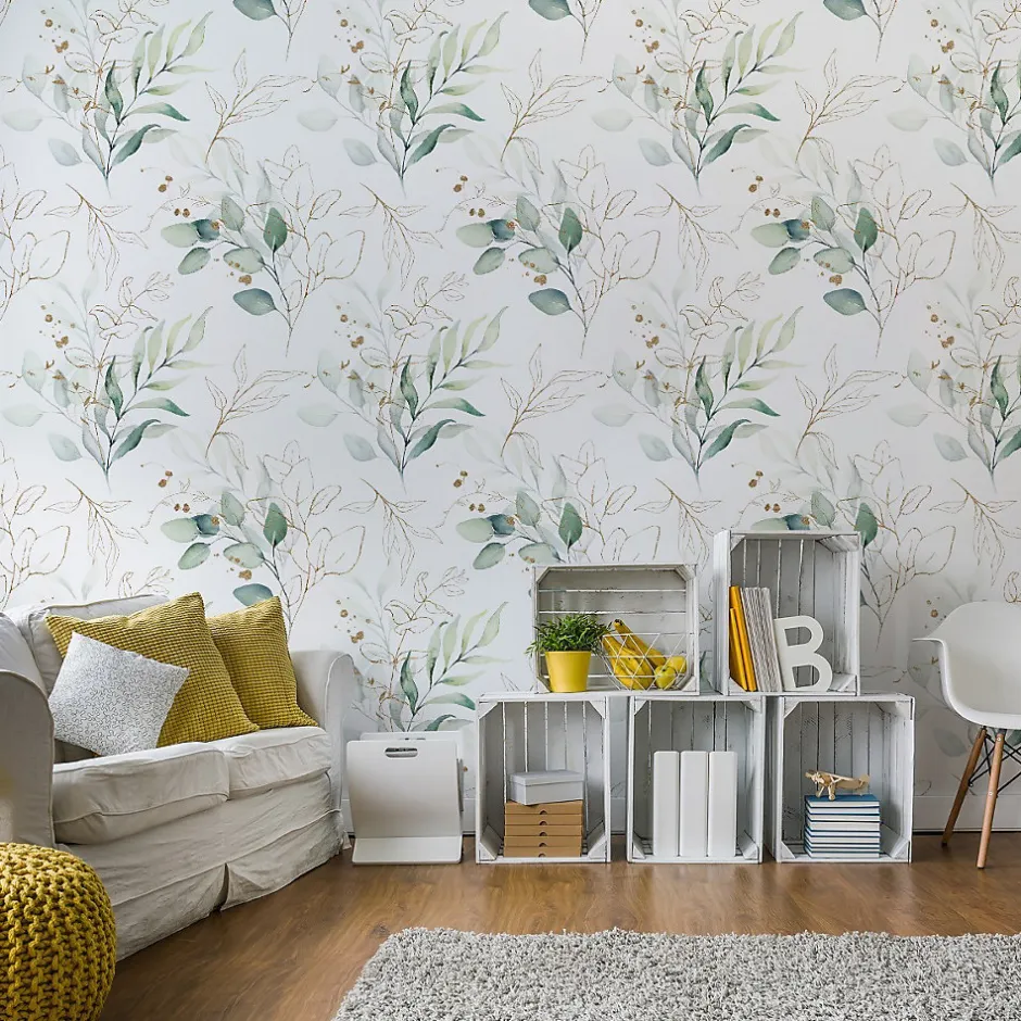 Muralo Papier Peint Pour Chambre FEUILLES Aquarelle Nature