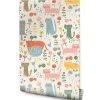 Muralo Papier Peint Pour Chambre D'Enfant CHATS Animaux Colorés Plantes Conte De Fées