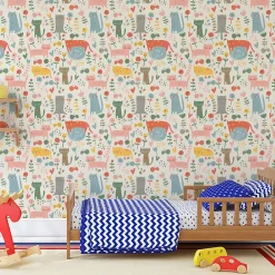 Muralo Papier Peint Pour Chambre D'Enfant CHATS Animaux Colorés Plantes Conte De Fées