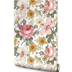 Papier Peint Pour La Chambre FLEURS Pivoines Hibiscus Pastel Nature-Muralo Discount