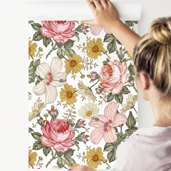 Papier Peint Pour La Chambre FLEURS Pivoines Hibiscus Pastel Nature-Muralo Discount