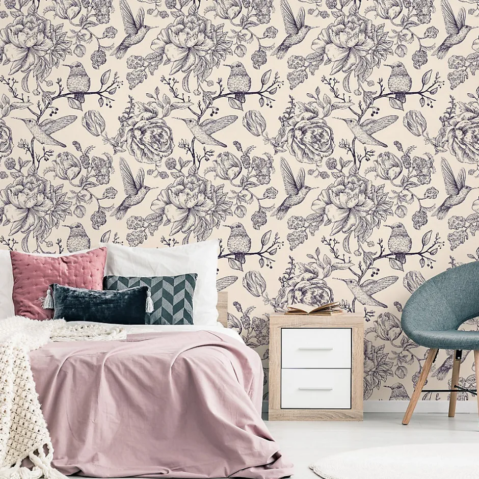 Muralo Papier Peint Pour La Chambre OISEAUX Fleurs Retro