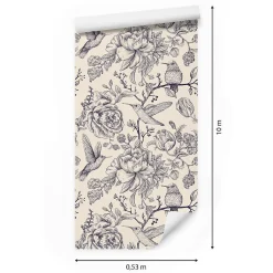 Muralo Papier Peint Pour La Chambre OISEAUX Fleurs Retro