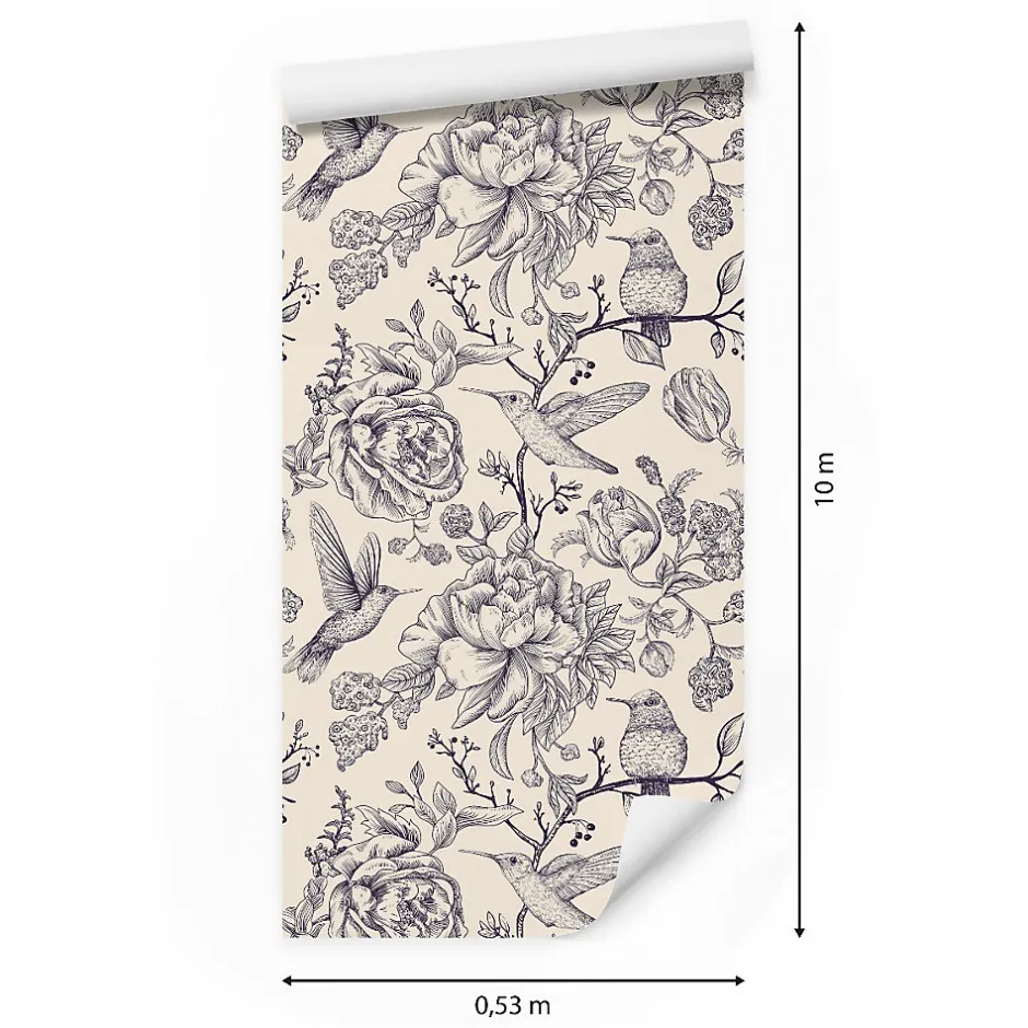 Muralo Papier Peint Pour La Chambre OISEAUX Fleurs Retro