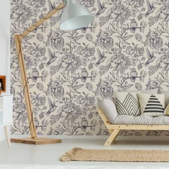 Muralo Papier Peint Pour La Chambre OISEAUX Fleurs Retro