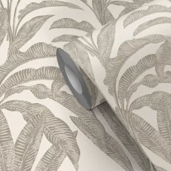 GoodHome Papier peint pré-encollé vinyle intissé feuillage Easy Roll Duffy feuillage beige l.53 x H.1005 cm