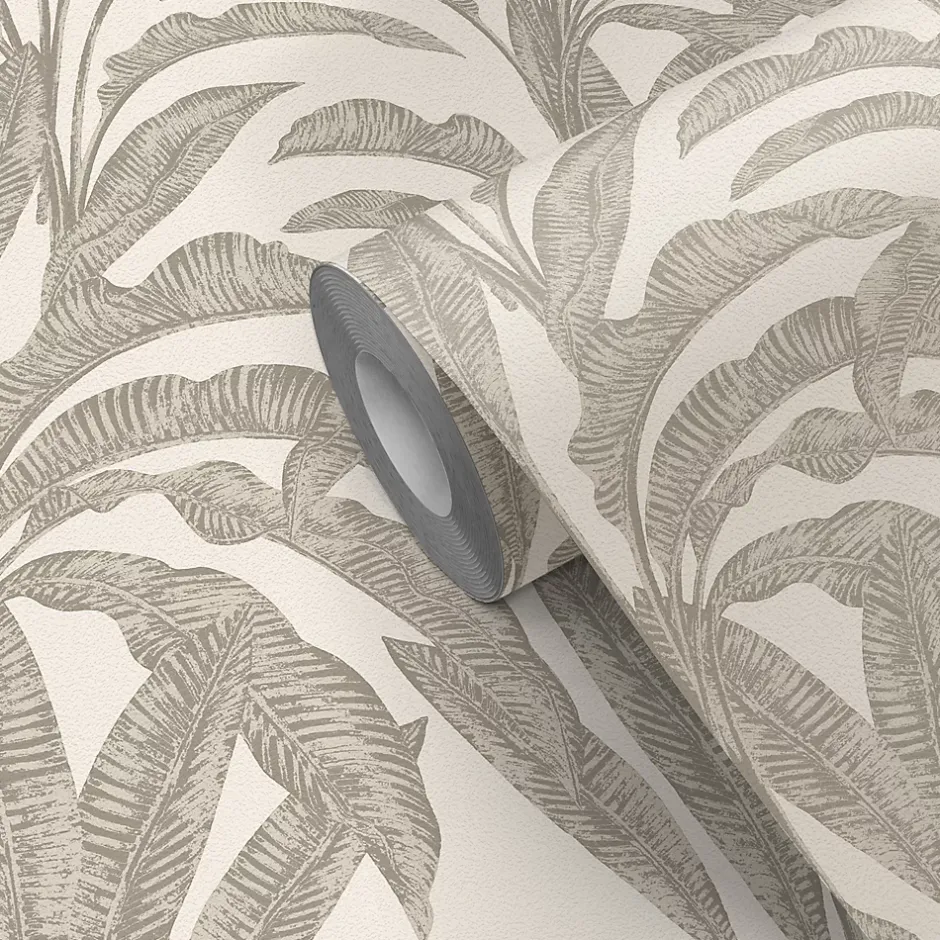 GoodHome Papier peint pré-encollé vinyle intissé feuillage Easy Roll Duffy feuillage beige l.53 x H.1005 cm