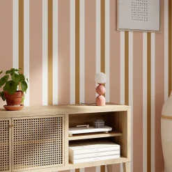 GoodHome Papier peint pré-encollé vinyle intissé rayures rose Easy Roll Penrose l.53 x H.1005 cm