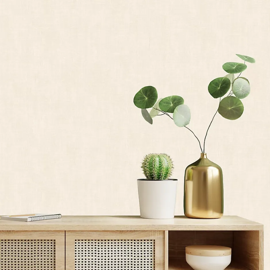 GoodHome Papier peint pré-encollé vinyle intissé uni beige Easy Roll Coppins l.53 x H.1005 cm