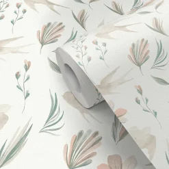 GoodHome Papier peint pré-encollé vinyle intissé fleuri Easy Roll Aubourne beige l.53 x H.1005 cm