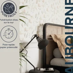 GoodHome Papier peint pré-encollé vinyle intissé fleuri Easy Roll Aubourne beige l.53 x H.1005 cm
