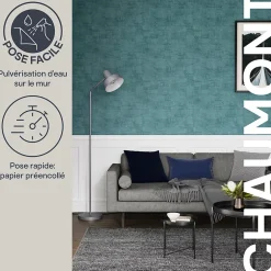 GoodHome Papier peint pré-encollé vinyle intissé géométrique Easy Roll Chaumont bleu l.53 x H.1005 cm