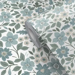 Papier peint pré-encollé vinyle fleuri Easy Roll Aani fleurs bleu l.53 x H.1005 cm-GoodHome Hot