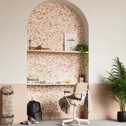 Papier peint pré-encollé vinyle fleuri Easy Roll Aani fleurs terracotta, rose l.53 x H.1005 cm-GoodHome New