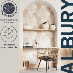 GoodHome Papier peint pré-encollé vinyle intissé géométrique Easy Roll Albury rose l.53 x H.1005 cm