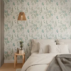 GoodHome Papier peint pré-encollé vinyle intissé fleuri Easy Roll Chandos vert l.53 x H.1005 cm