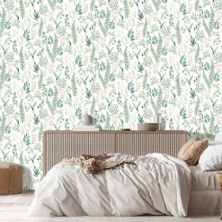 GoodHome Papier peint pré-encollé vinyle intissé fleuri Easy Roll Chandos vert l.53 x H.1005 cm