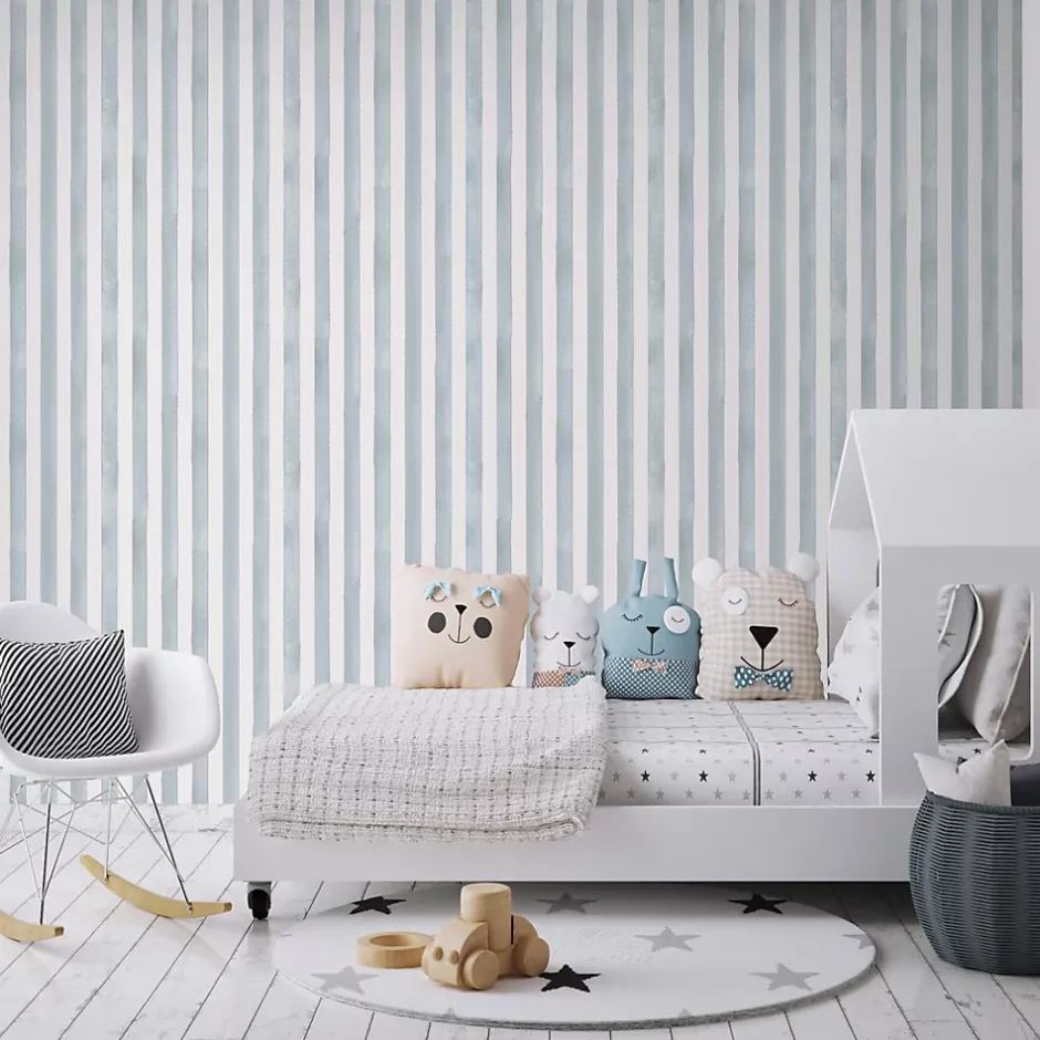 GoodHome Papier peint pré-encollé vinyle à rayures Easy Roll Satori rayures bleu l.53 x H.1005 cm