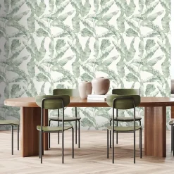 Papier peint pré-encollé vinyle intissé feuillage Easy Roll Halton vert l.53 x H.1005 cm-GoodHome