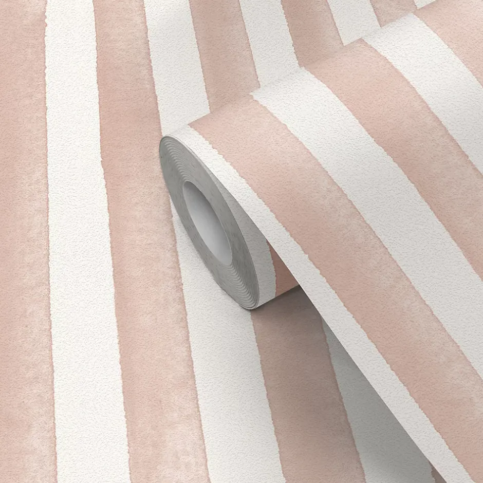 GoodHome Papier peint pré-encollé vinyle à rayures Easy Roll Satori rayures rose l.53 x H.1005 cm