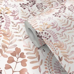 GoodHome Papier peint pré-encollé vinyle intissé botanique Easy Roll Olivia rose l.53 x H.1005 cm