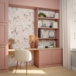 GoodHome Papier peint pré-encollé vinyle intissé botanique Easy Roll Olivia rose l.53 x H.1005 cm