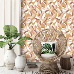 GoodHome Papier peint pré-encollé vinyle intissé art déco Easy Roll Apricot multicolore l.53 x H.1005 cm