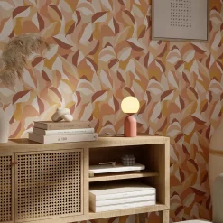 GoodHome Papier peint pré-encollé vinyle intissé art déco Easy Roll Apricot multicolore l.53 x H.1005 cm
