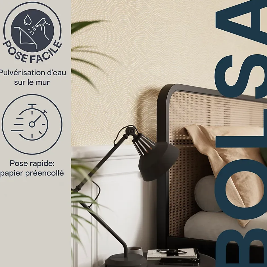 Papier peint pré-encollé vinyle intissé géométrique Easy Roll Bolsa beige l.53 x H.1005 cm-GoodHome Hot