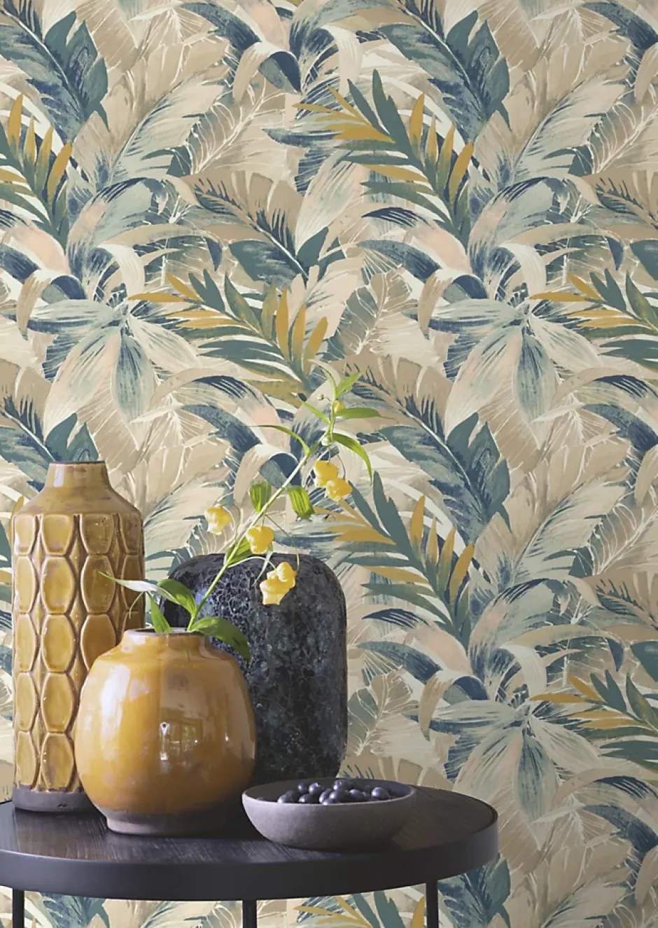 Papier peint vinyle expansé intissé feuillages exotic beige l.53 x H.1005 cm-Rasch Outlet