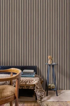 Papier peint vinyle expansé intissé effet lattes de bois clair L.1005 x l.53cm-Grandeco