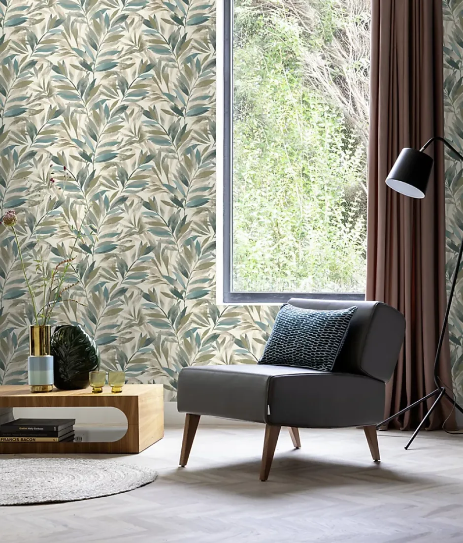 Papier peint vinyle expansé grainé sur intissé maldives bleu jaune L.1001 x l.53cm-Rasch Online