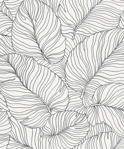 Grandeco Papier peint vinyle expansé intissé feuilles de bananier Isa noir et blanc L.1005 x l.53 cm