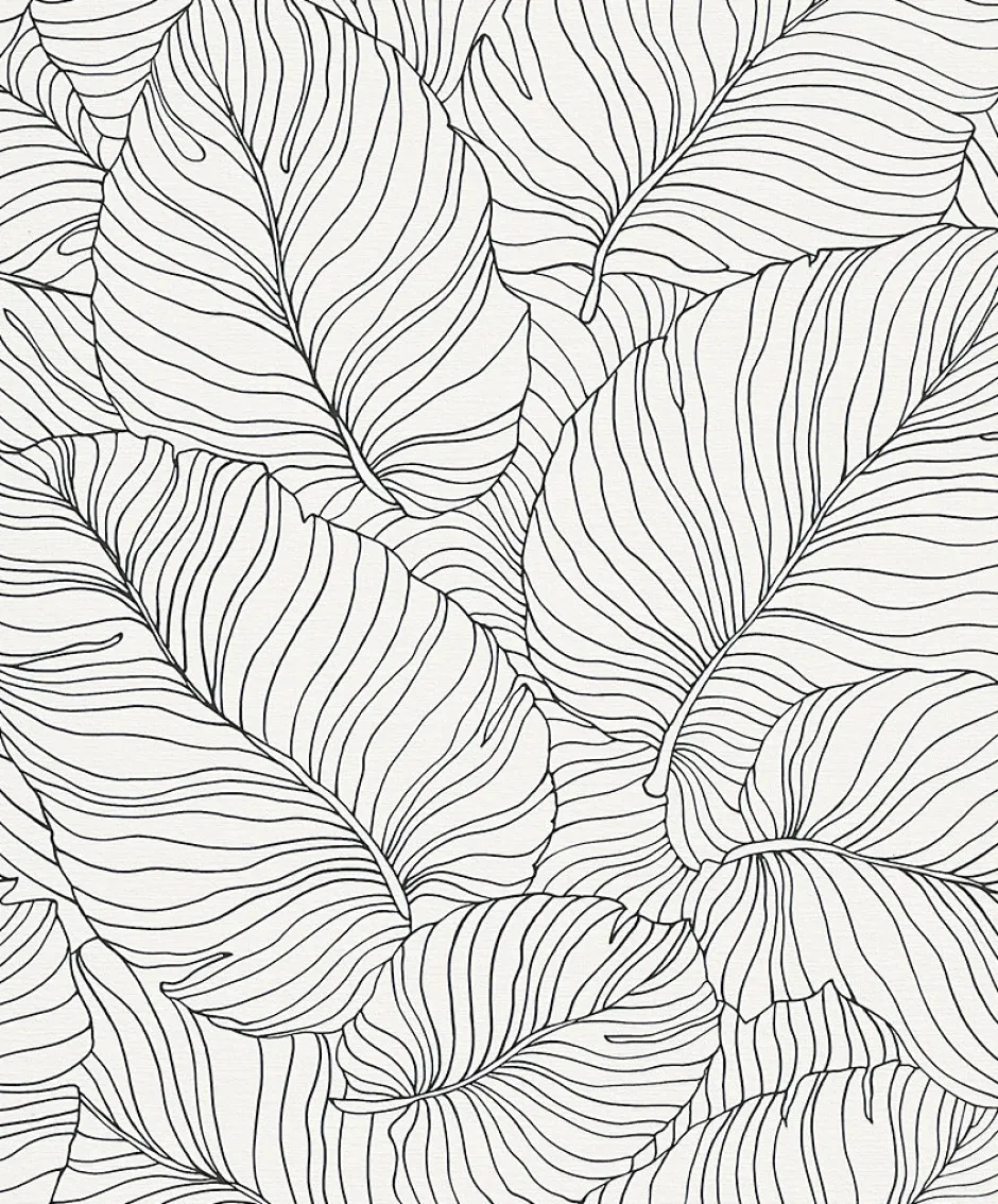 Grandeco Papier peint vinyle expansé intissé feuilles de bananier Isa noir et blanc L.1005 x l.53 cm