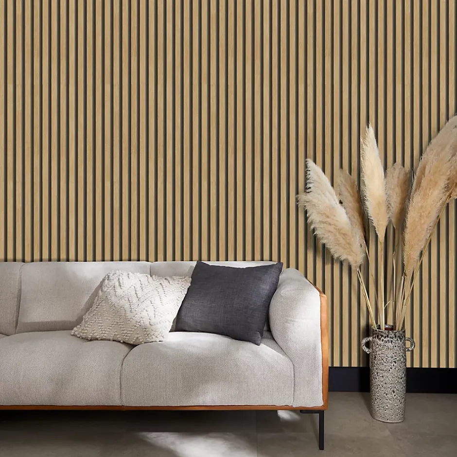 Grandeco Papier peint vinyle expansé sur intissé effet lattes de bois foncé L.1005 x l.53cm