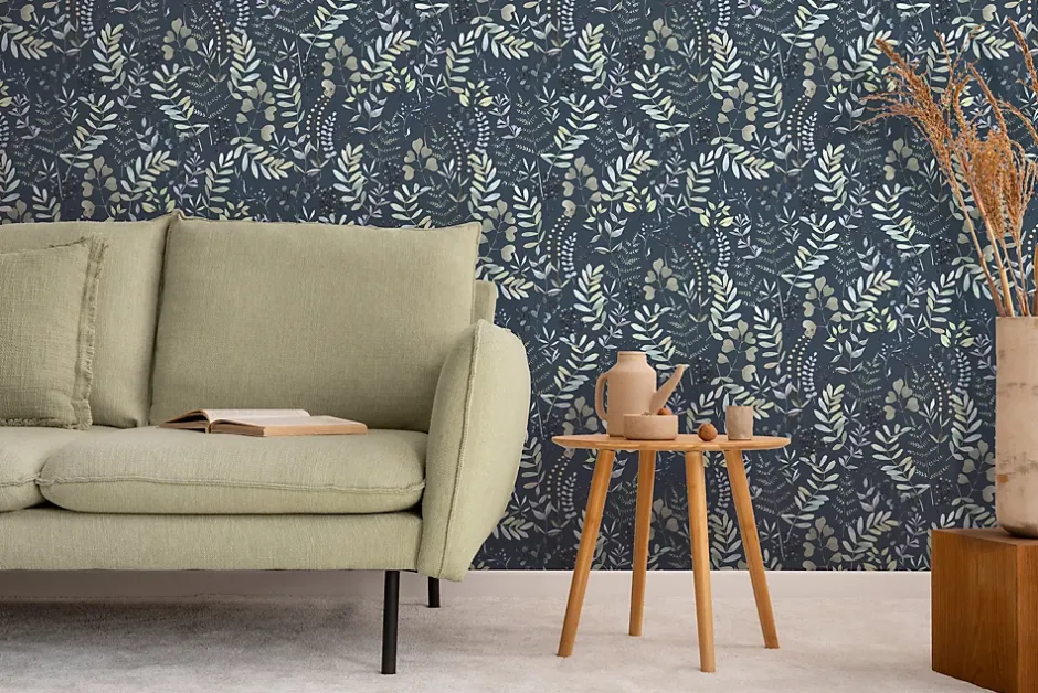 Ugepa Papier peint vinyle grainé sur intissé botanique Olivia bleu L.1001 x l.53 cm Ugépa