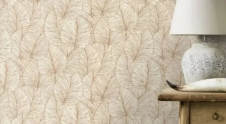 Rasch Papier peint vinyle grainé intissé feuilles de lotus beige crème et or L.1005 x l.53cm