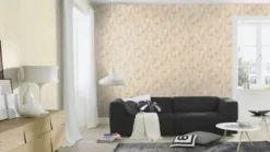 Rasch Papier peint vinyle grainé intissé feuilles de lotus beige crème et or L.1005 x l.53cm