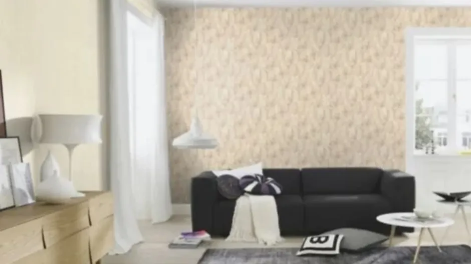 Rasch Papier peint vinyle grainé intissé feuilles de lotus beige crème et or L.1005 x l.53cm